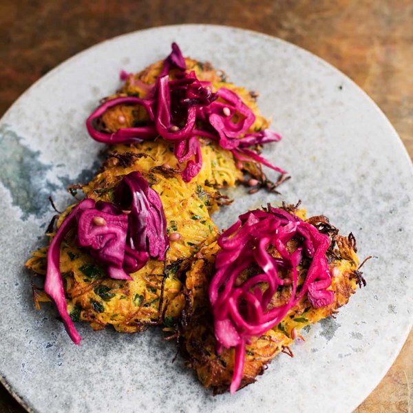 Butternut rosti with pickled cabbage