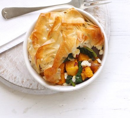 Butternut squash & spinach filo pie