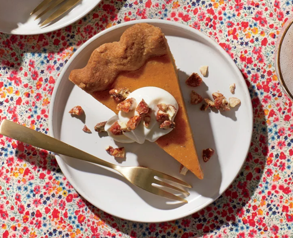 Butternut squash and cardamom pie with crème fraîche