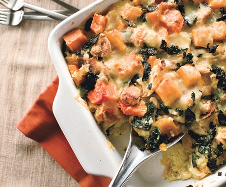 Butternut squash and cheddar bread pudding