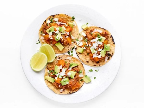 Butternut squash and chorizo tacos