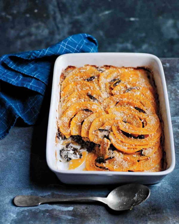 Butternut-squash and kale gratin