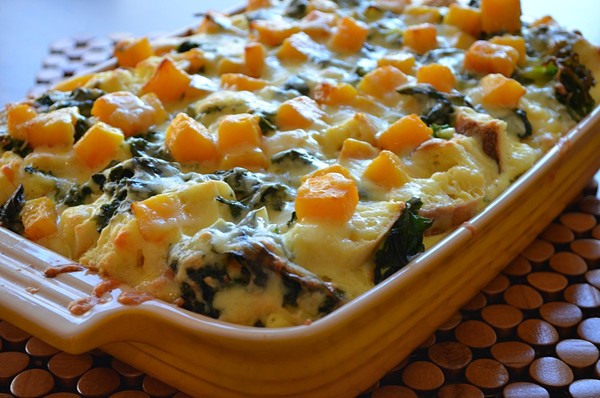 Butternut squash and kale strata