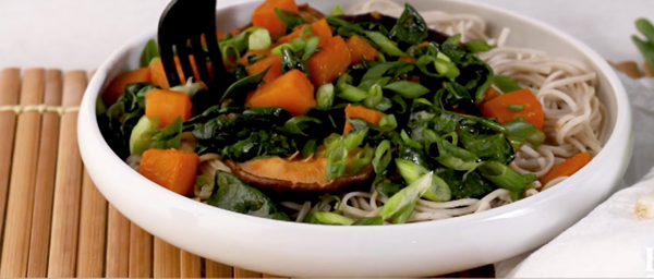 Butternut squash and mushroom noodle bowl