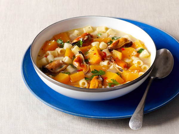 Butternut squash and mussel soup