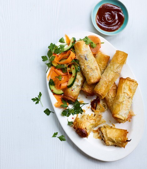 Butternut squash and sage fritters with maple bacon lardons and fried egg
