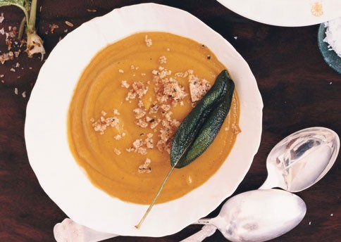Butternut squash and sage soup with sage croutons