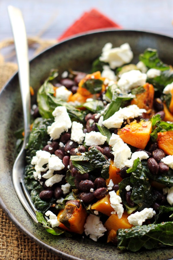 Butternut squash and smoky black bean kale salad