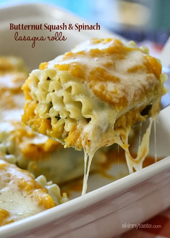 Butternut squash and spinach lasagna rolls