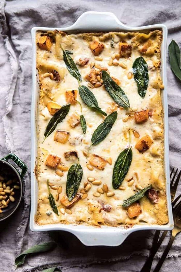 Butternut squash and sun-dried tomato white lasagna