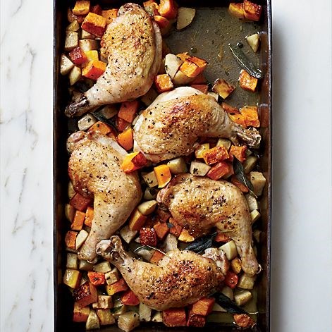 Butternut squash, apple and chicken pan roast