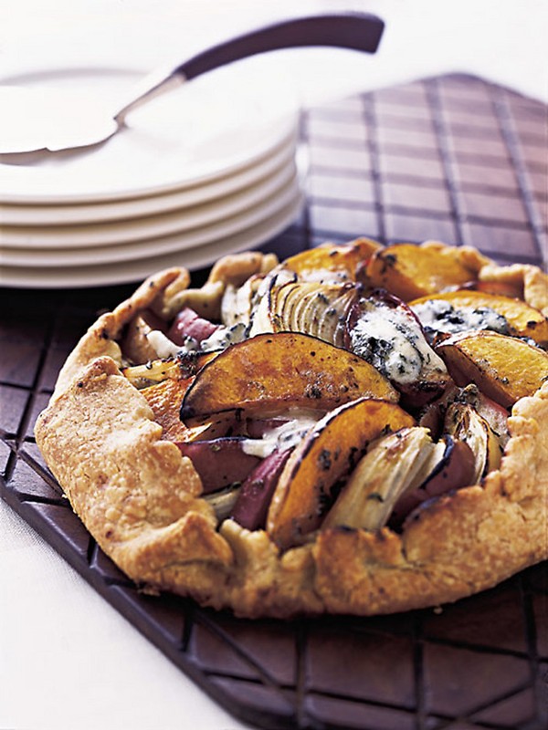 Butternut squash, apple, and onion galette with Stilton