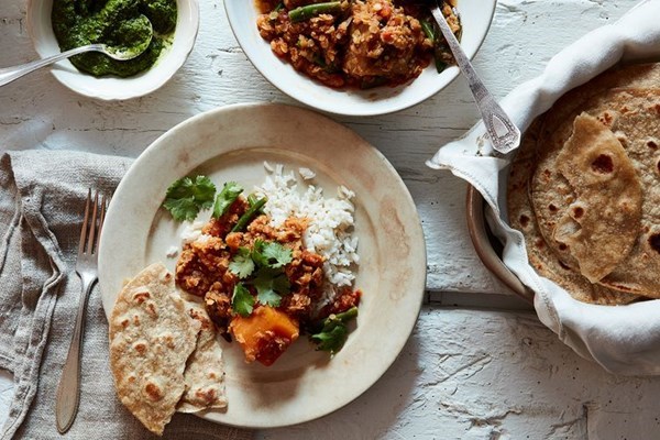 Butternut squash, aubergine + red lentil sambhar
