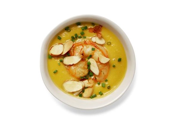 Butternut squash bisque with shrimp