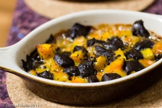 Butternut squash, black garlic & blue cheese bake