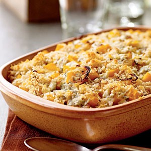Butternut squash casserole with blue cheese and sage