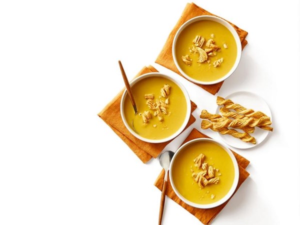 Butternut squash-cheddar soup with bourbon 