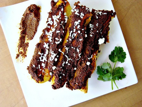 Butternut squash enchiladas with red molè 