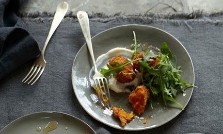 Butternut squash fritters with ricotta and lemon honey