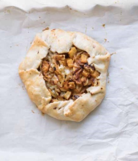 Butternut squash galette with caramelized onions & blue cheese