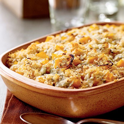 Butternut squash gratin with blue cheese and sage