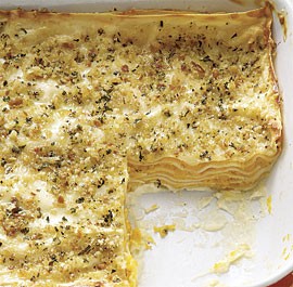 Butternut squash lasagne with goat cheese, sage, and breadcrumbs