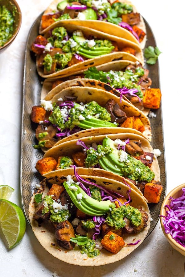 Butternut squash mushroom tacos with chimichurri