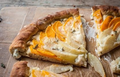 Butternut squash, pear and Gorgonzola flatbread tart