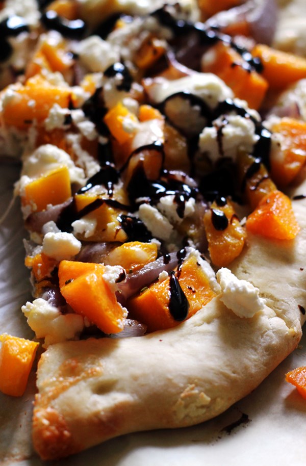Butternut squash pizza with ricotta and balsamic syrup