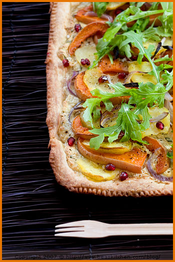 Butternut squash, potato and arugula tart (Tarte à la courge musquée, pomme de terre et roquette)