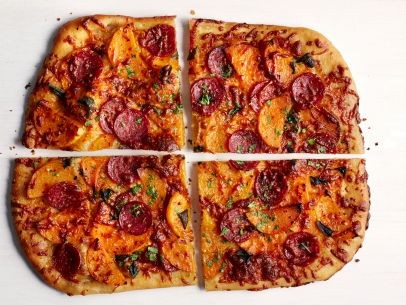 Butternut squash-soppressata pizza