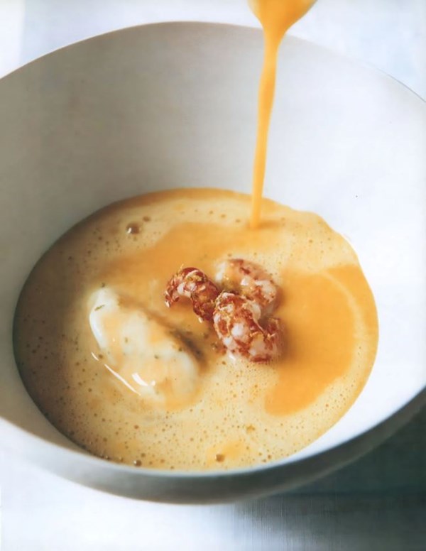 Butternut squash soup with crayfish and lime Chantilly