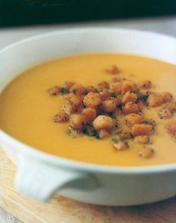 Butternut squash soup with fresh herb croutons