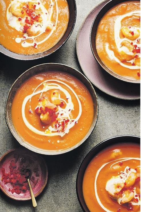 Butternut squash soup with prawns