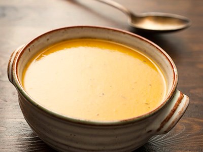 Butternut squash soup with toasted pumpkin seeds