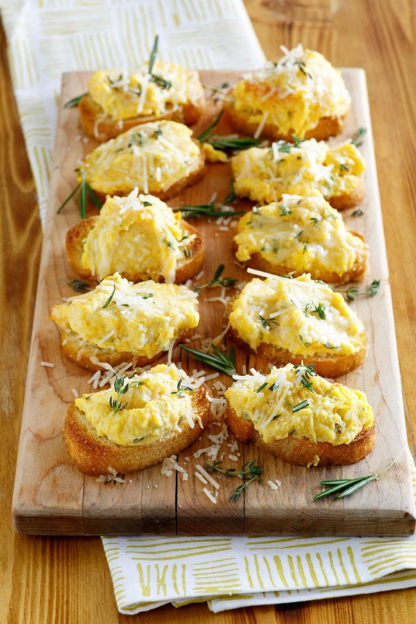 Butternut squash spread on baguette slices