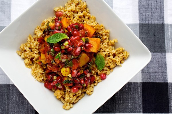 Butternut squash stew with pomegranate salsa