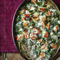 Butternut squash, Stilton and kale gratin
