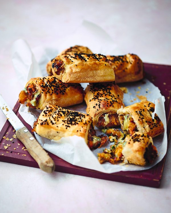 Butternut squash, Stilton and pecan pastry rolls