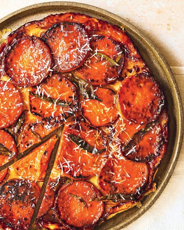 Butternut squash tarte Tatin with crispy sage 
