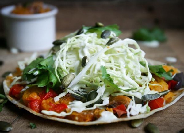 Butternut squash tostadas with coriander coleslaw