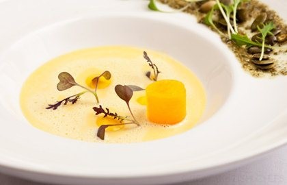 Butternut squash velouté with toasted pumpkin seeds