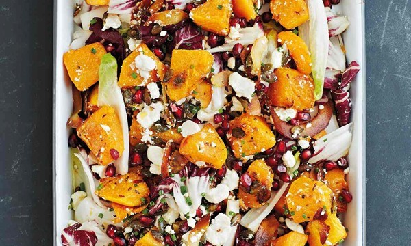 Butternut squash with coconut, radicchio, endive and feta