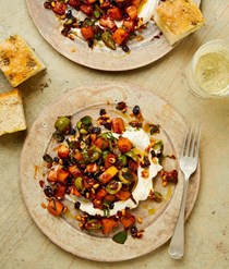 Butternut squash with currants, olives and ricotta