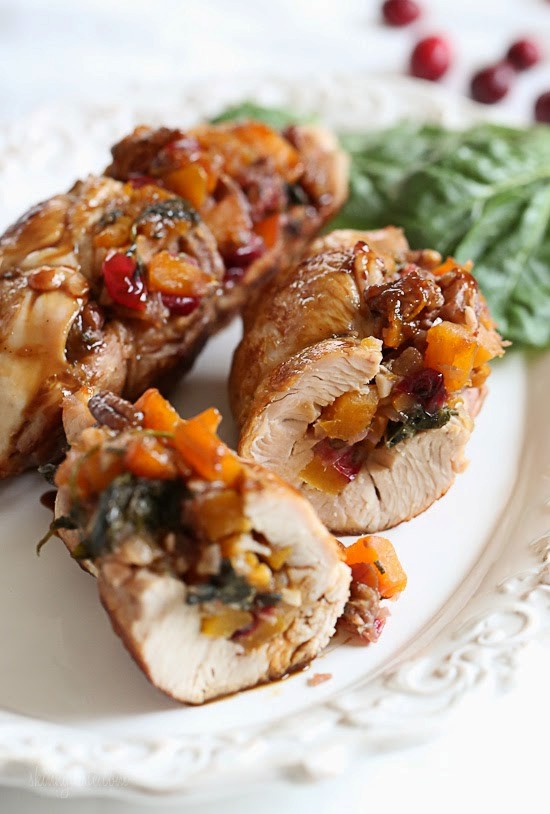 Butternut stuffed turkey tenderloin with cranberries and pecans