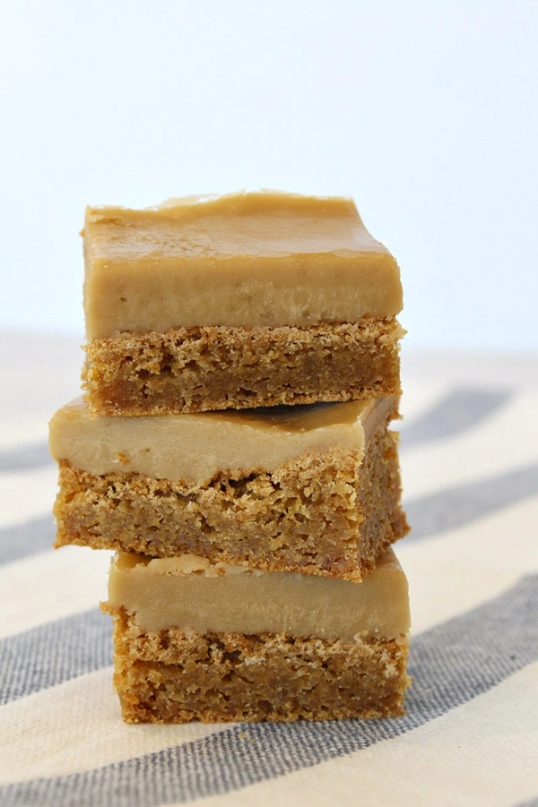 Butterscotch brownies with caramel icing