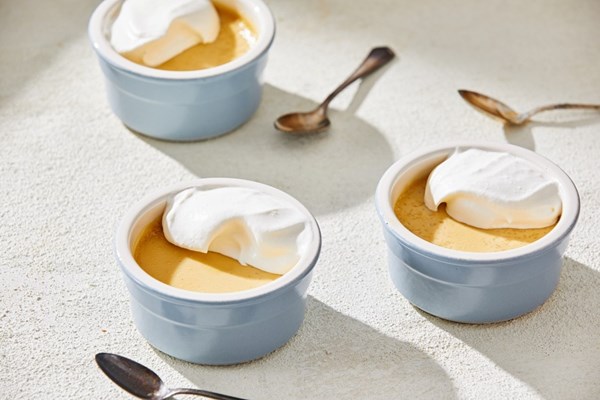 Butterscotch custards with coconut cream