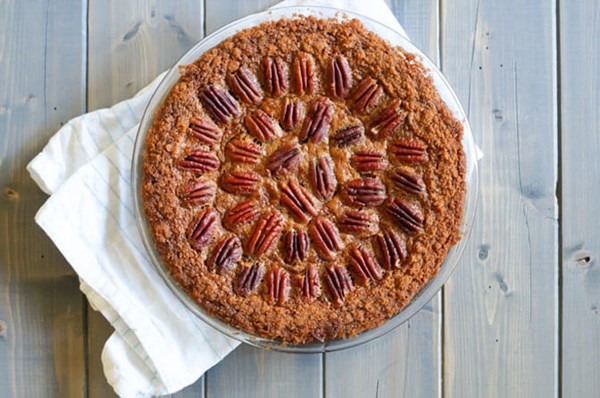 Butterscotch pecan pie with a cookie crust