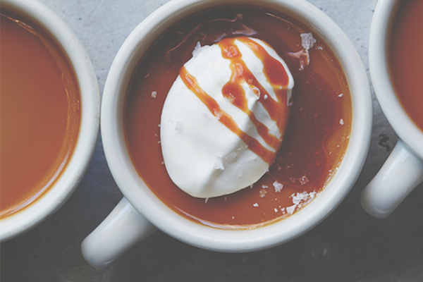 Butterscotch pots de crème with salted caramel