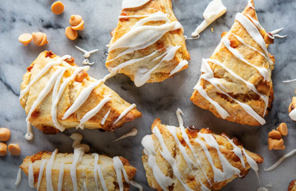 Butterscotch scones with vanilla bean glaze